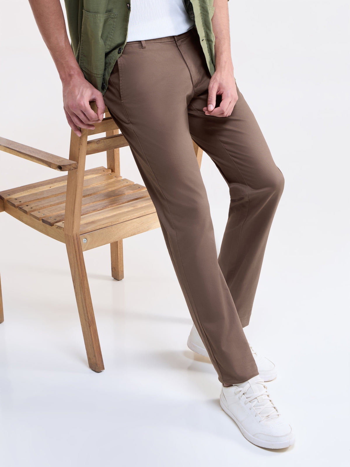 Twill Slim Fit Trousers - Brown t4option_1