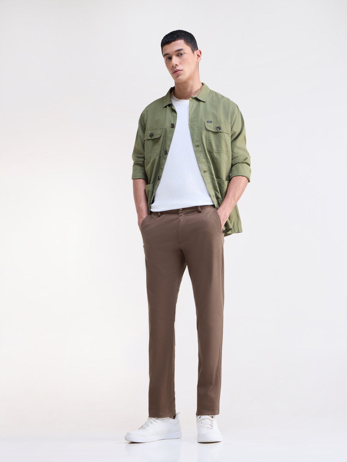 Twill Slim Fit Trousers - Brown t4option_1