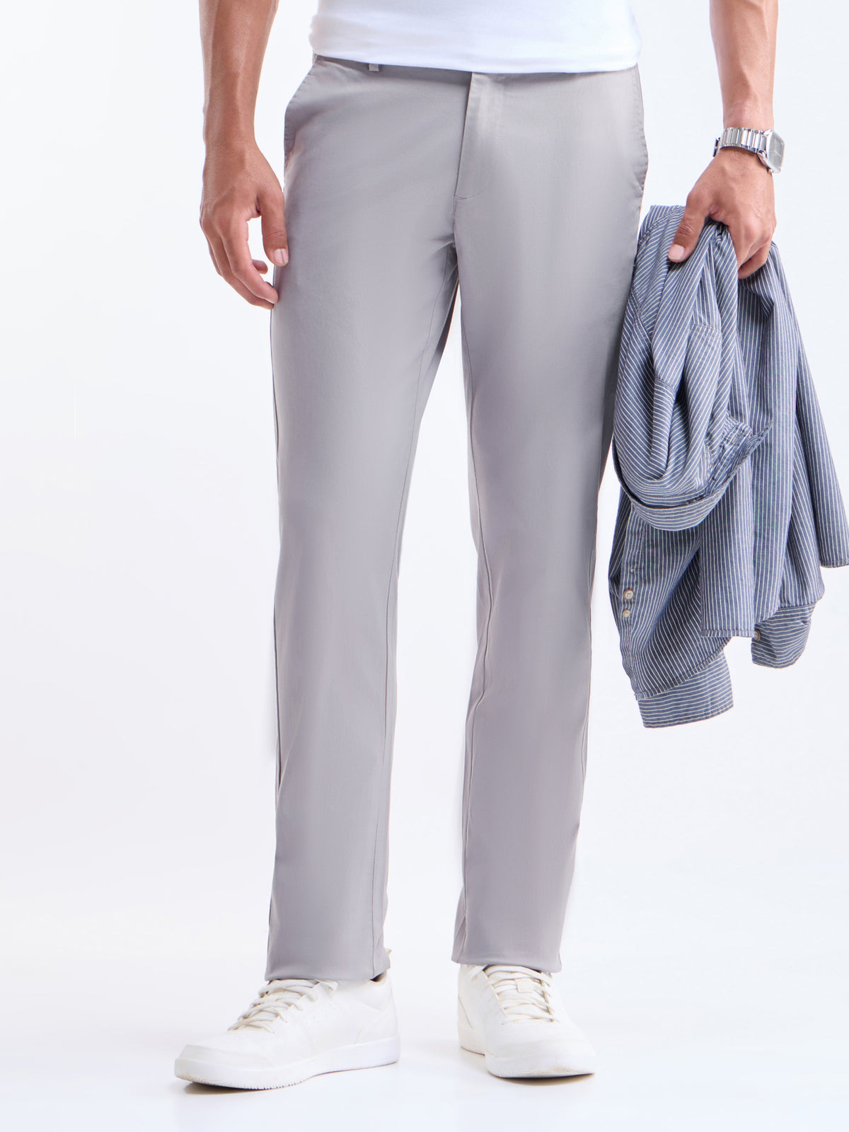 Twill Slim Fit Trousers - Light Grey t4option_2