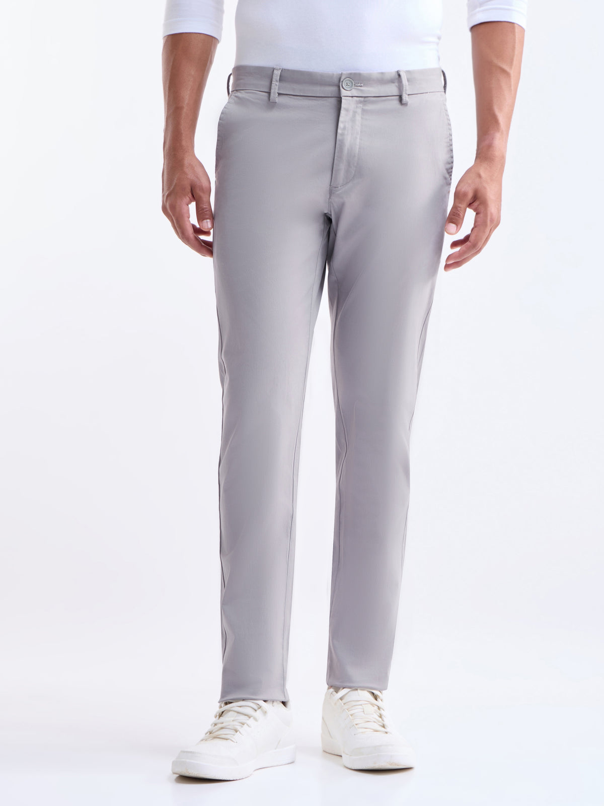 Twill Slim Fit Trousers - Light Grey t4option_2