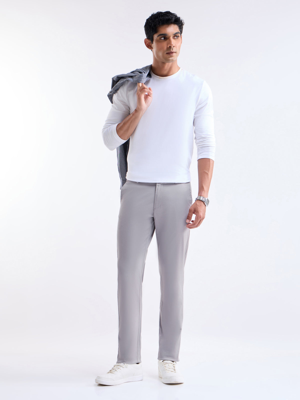 Twill Slim Fit Trousers - Light Grey t4option_2