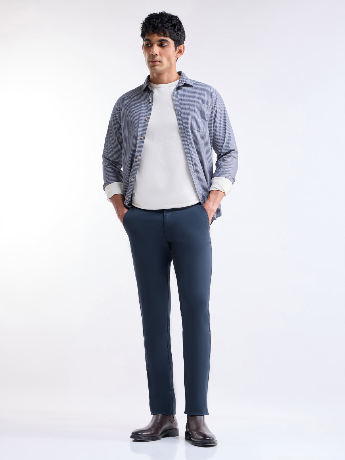 Twill Slim Fit Trousers - Navy t4option_3