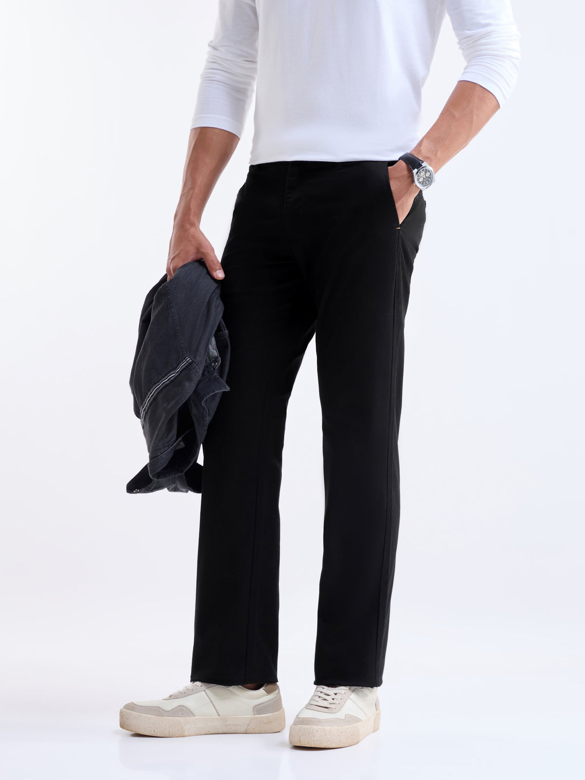 Twill Regular Fit Trousers - Black t4option_0