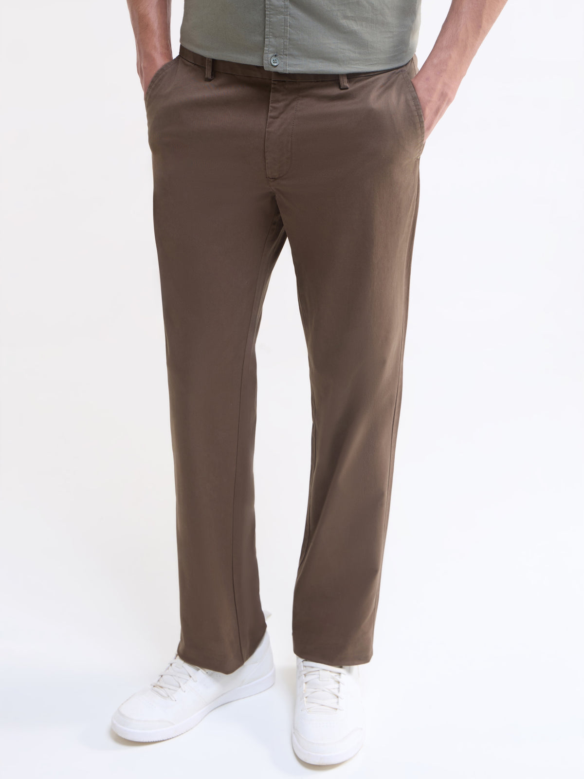 Twill Regular Fit Trousers - Brown t4option_1