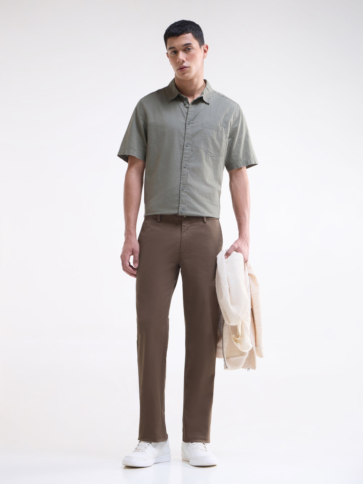 Twill Regular Fit Trousers - Brown t4option_1