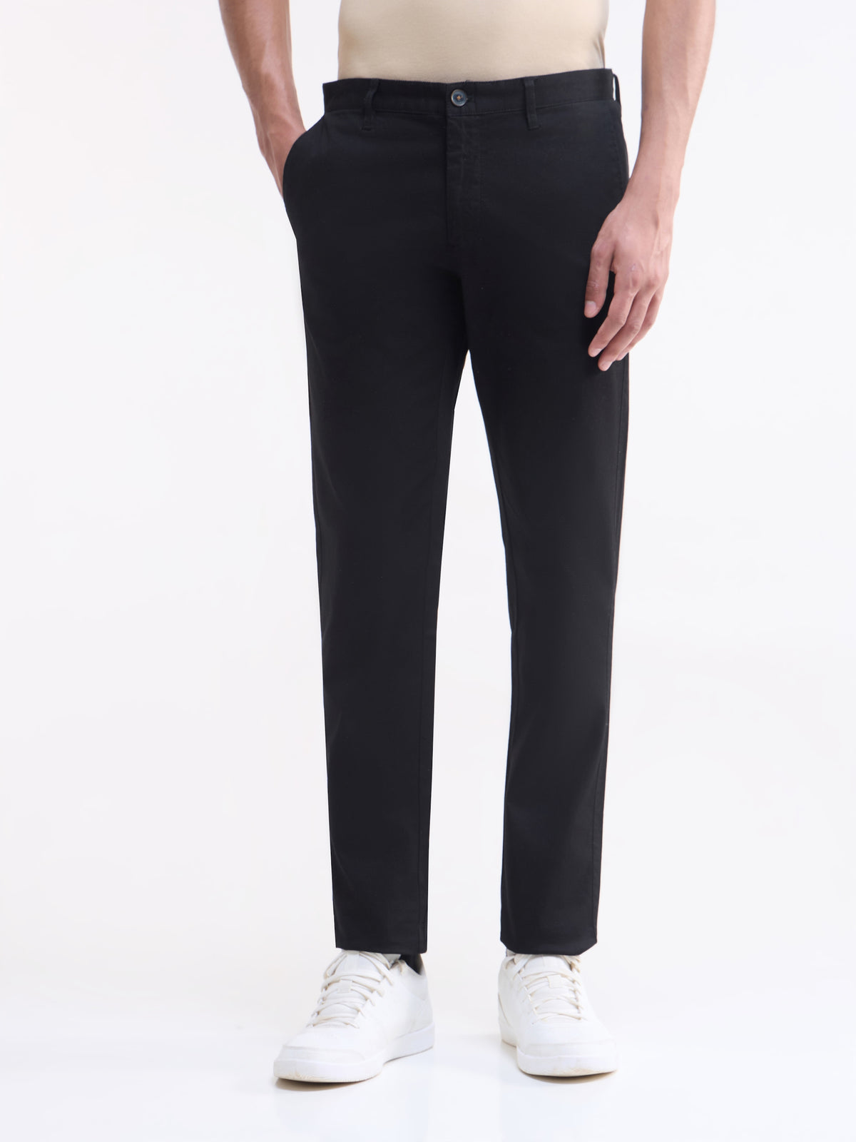 Solid Slim Fit Trousers - Black t4option_0