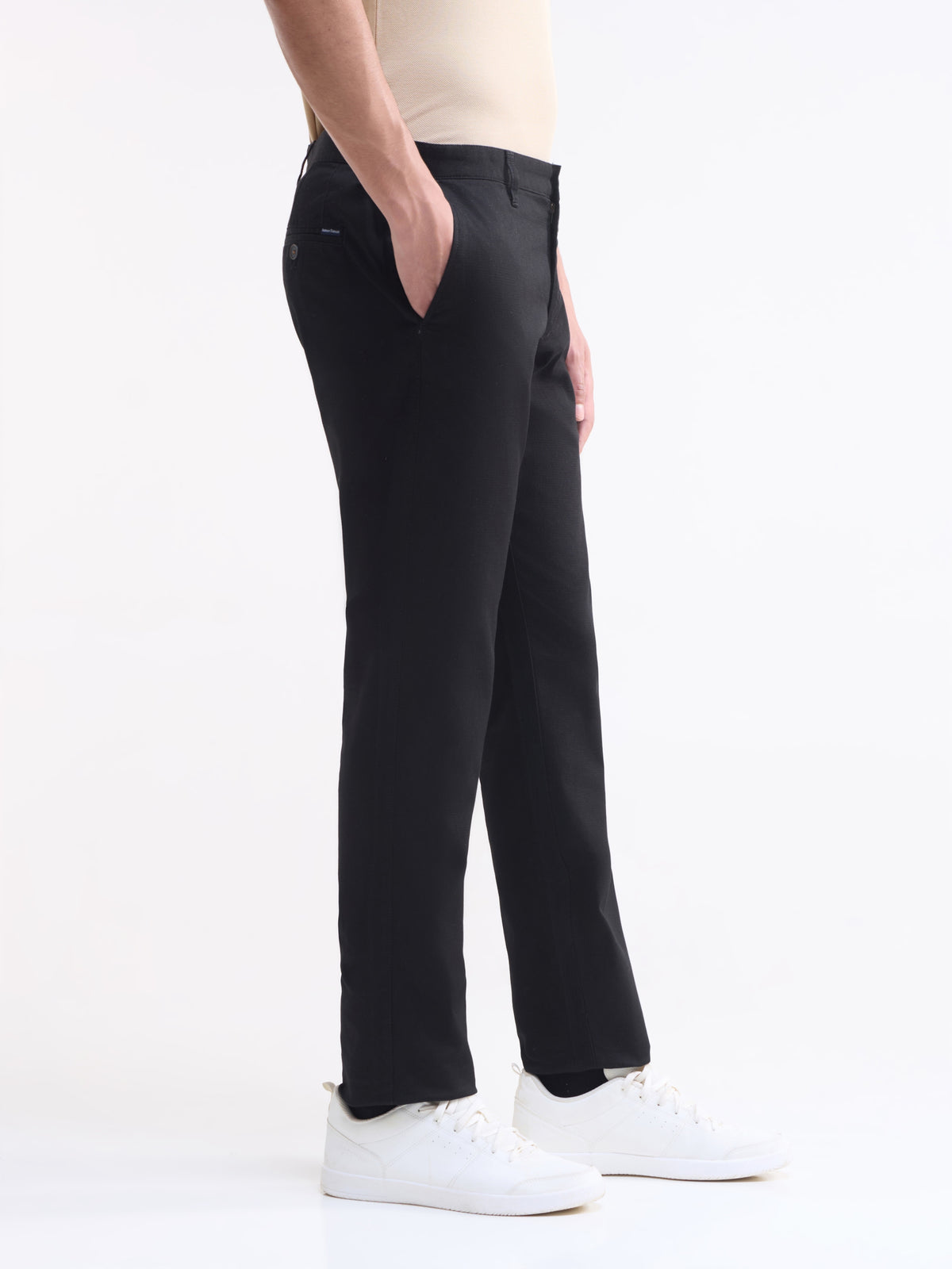 Solid Slim Fit Trousers - Black t4option_0