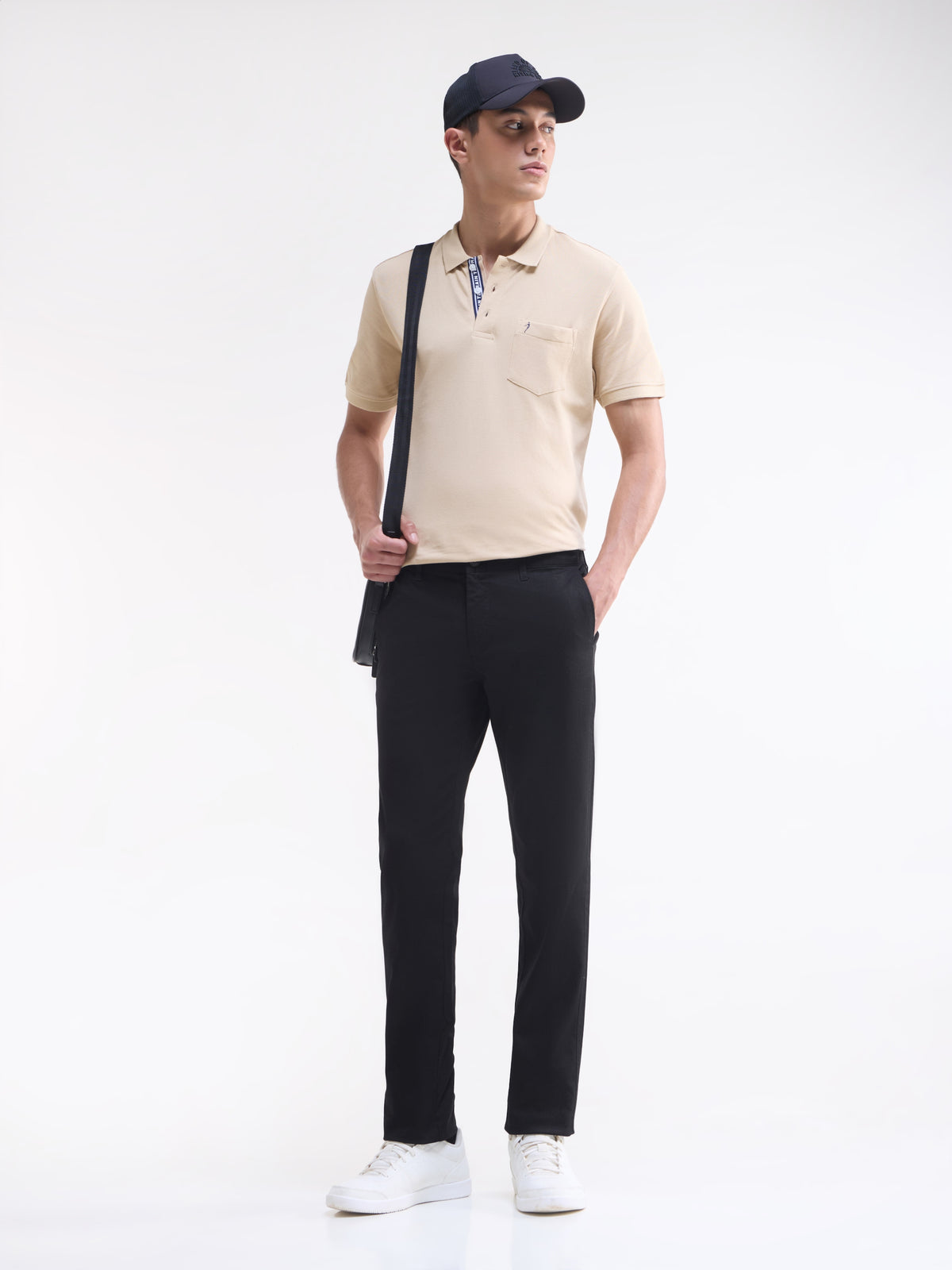 Solid Slim Fit Trousers - Black t4option_0