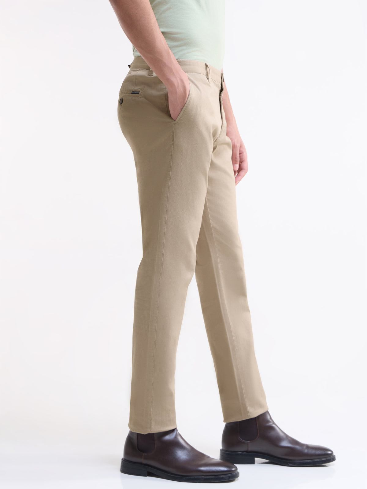 Solid Slim Fit Trousers - Khaki t4option_1
