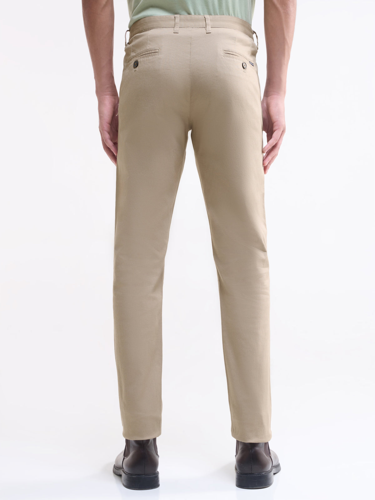Solid Slim Fit Trousers - Khaki t4option_1