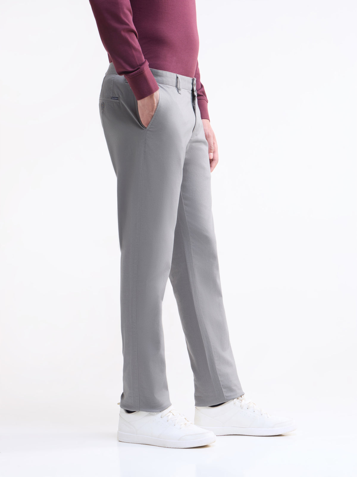 Solid Slim Fit Trousers - Light Grey t4option_2