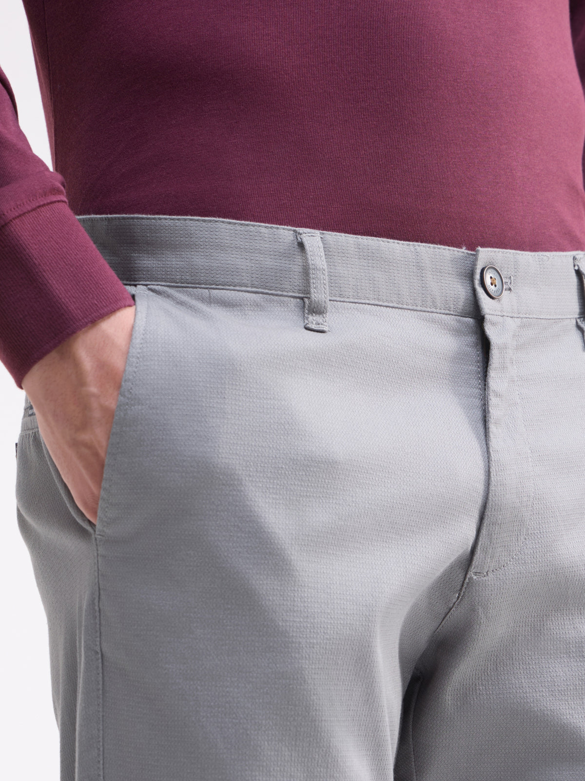 Solid Slim Fit Trousers - Light Grey t4option_2