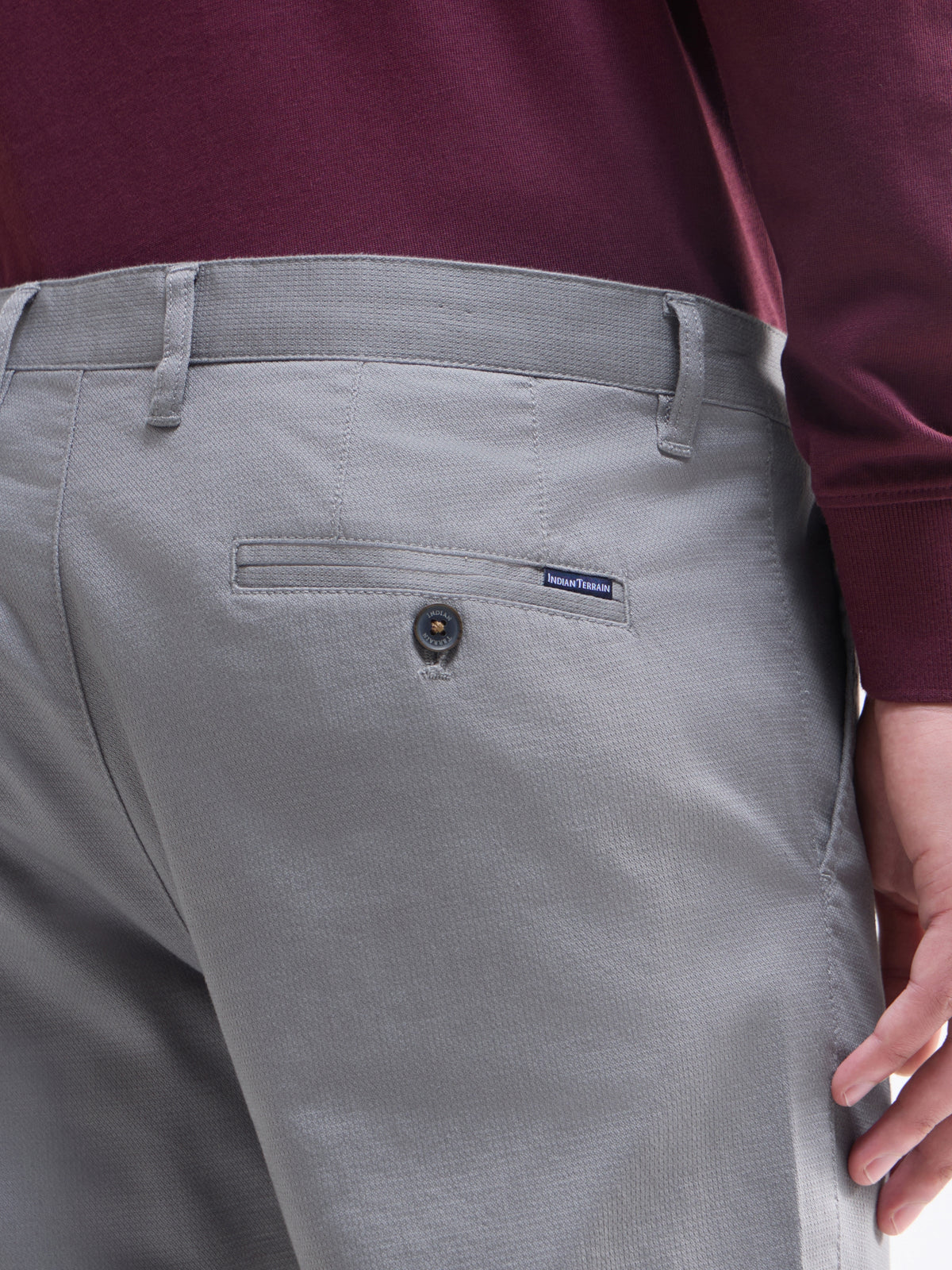 Solid Slim Fit Trousers - Light Grey t4option_2