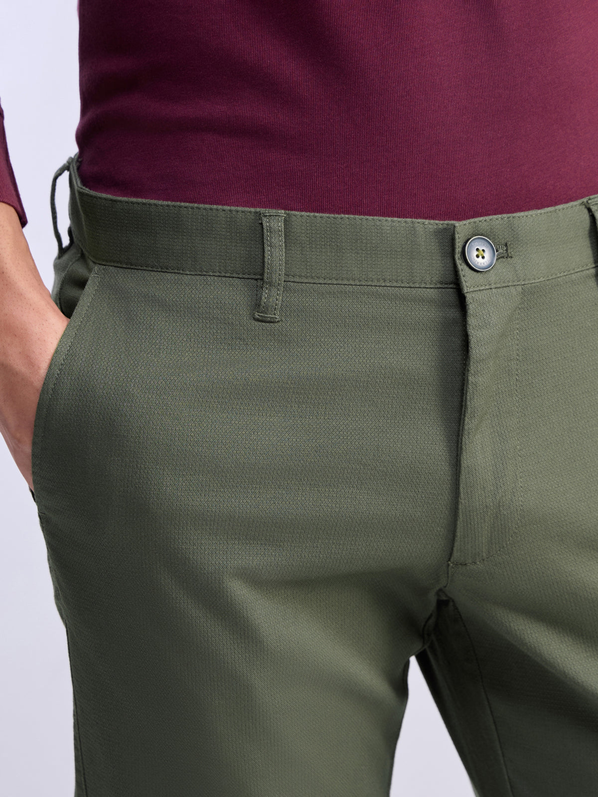 Solid Slim Fit Trousers - Olive t4option_3
