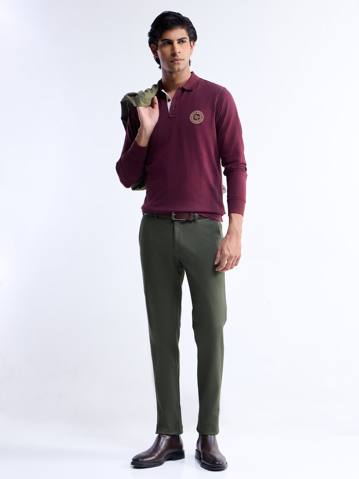 Solid Slim Fit Trousers - Olive t4option_3