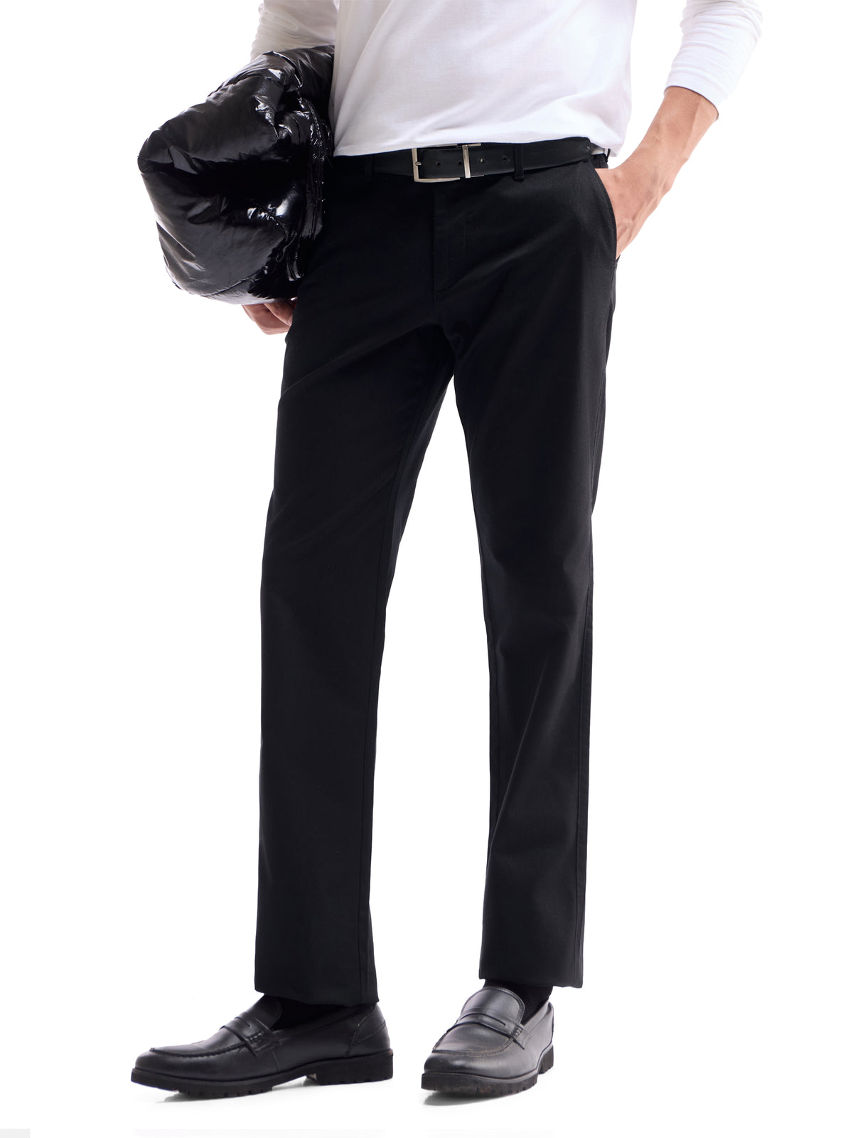 Solid Regular Fit Trousers - Black t4option_0