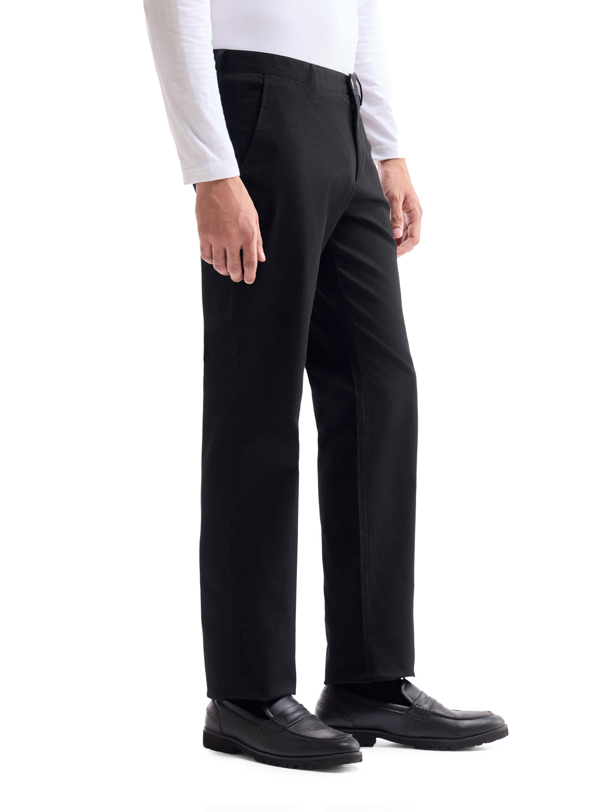 Solid Regular Fit Trousers - Black t4option_0