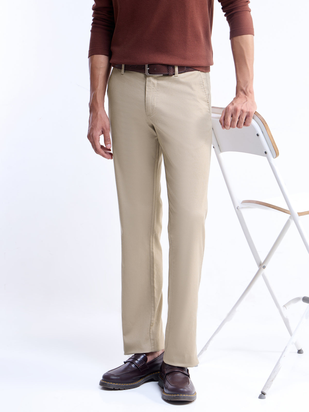 Solid Regular Fit Trousers - Khaki t4option_1