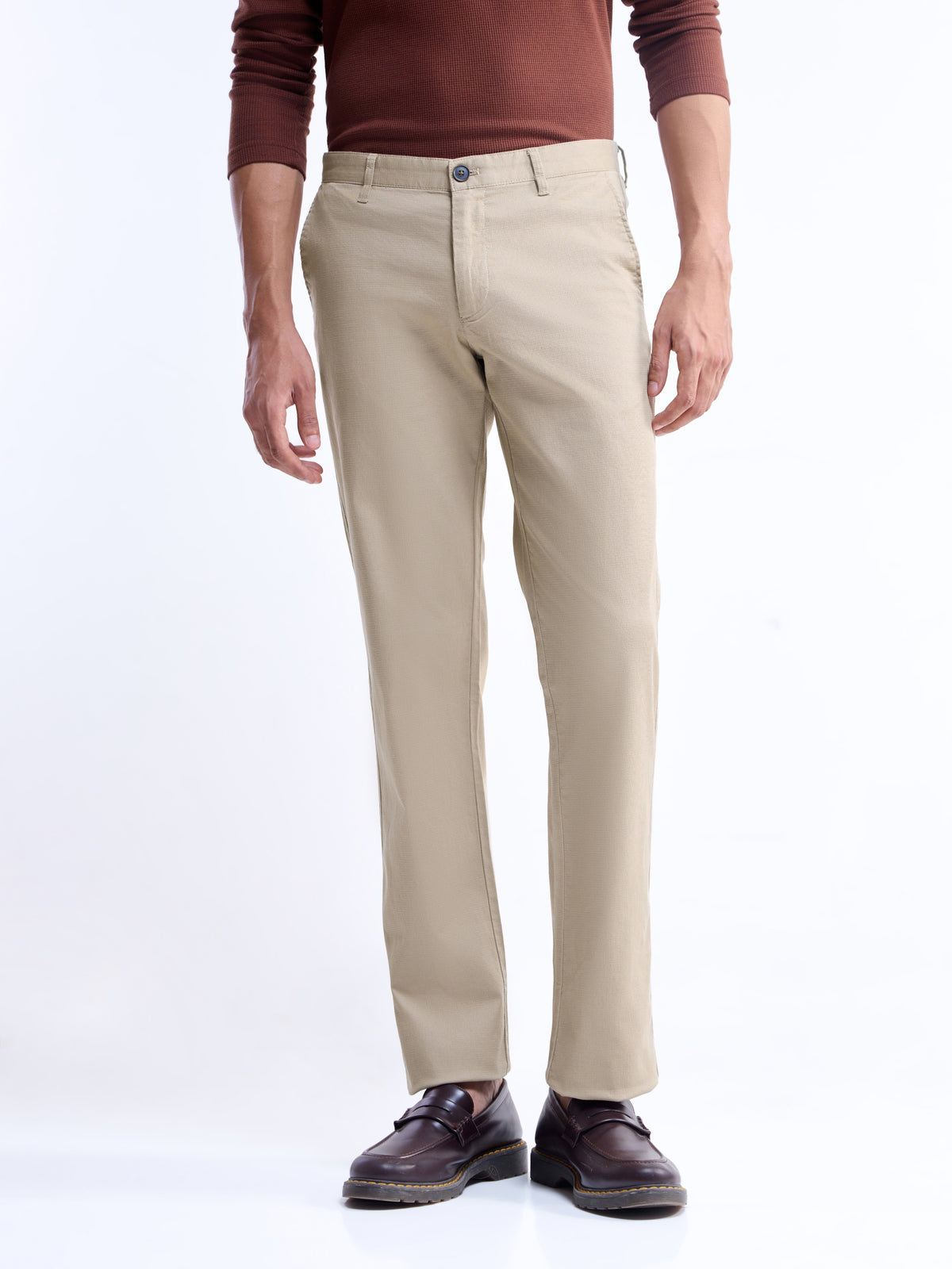 Solid Regular Fit Trousers - Khaki t4option_1