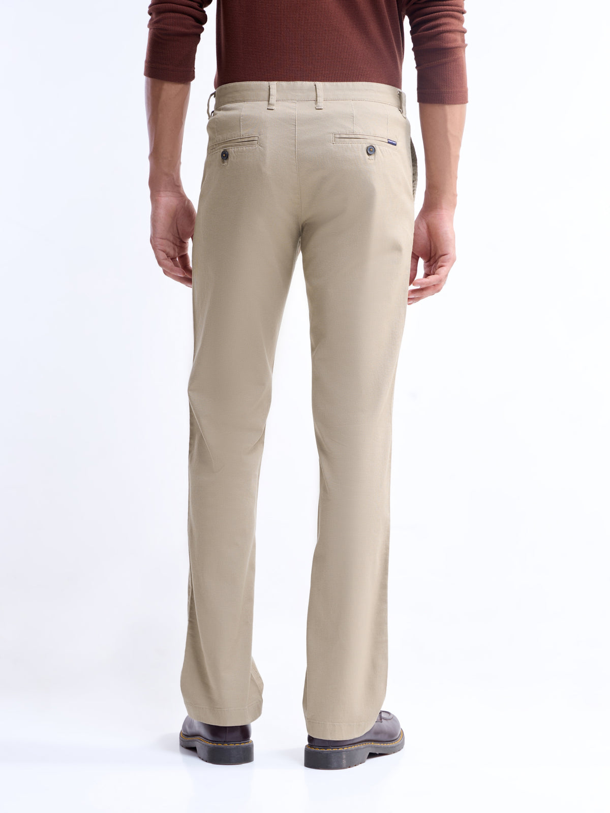 Solid Regular Fit Trousers - Khaki t4option_1