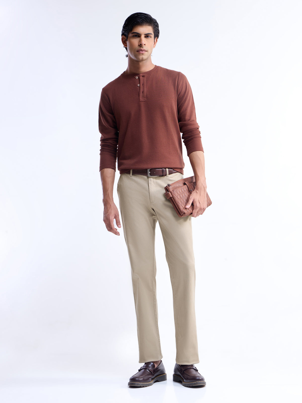 Solid Regular Fit Trousers - Khaki t4option_1