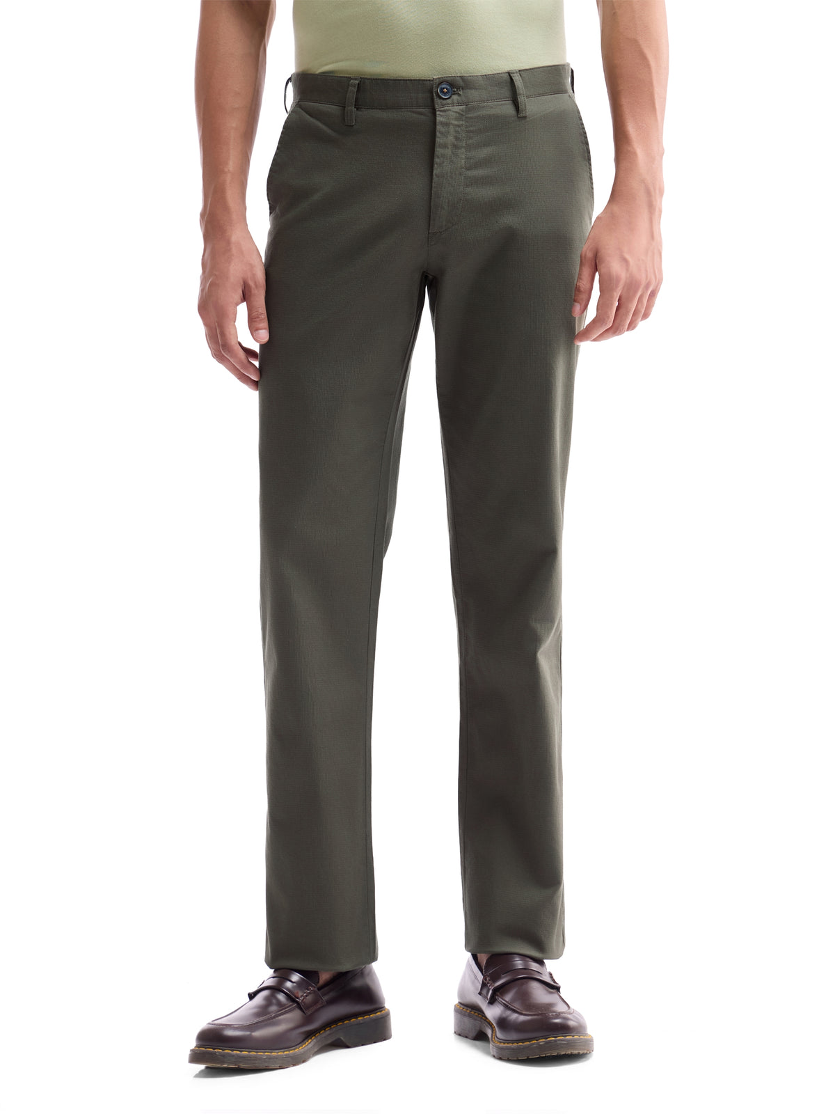 Solid Regular Fit Trousers - Olive t4option_3