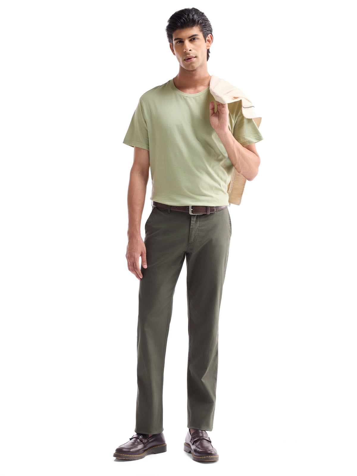 Solid Regular Fit Trousers - Olive t4option_3