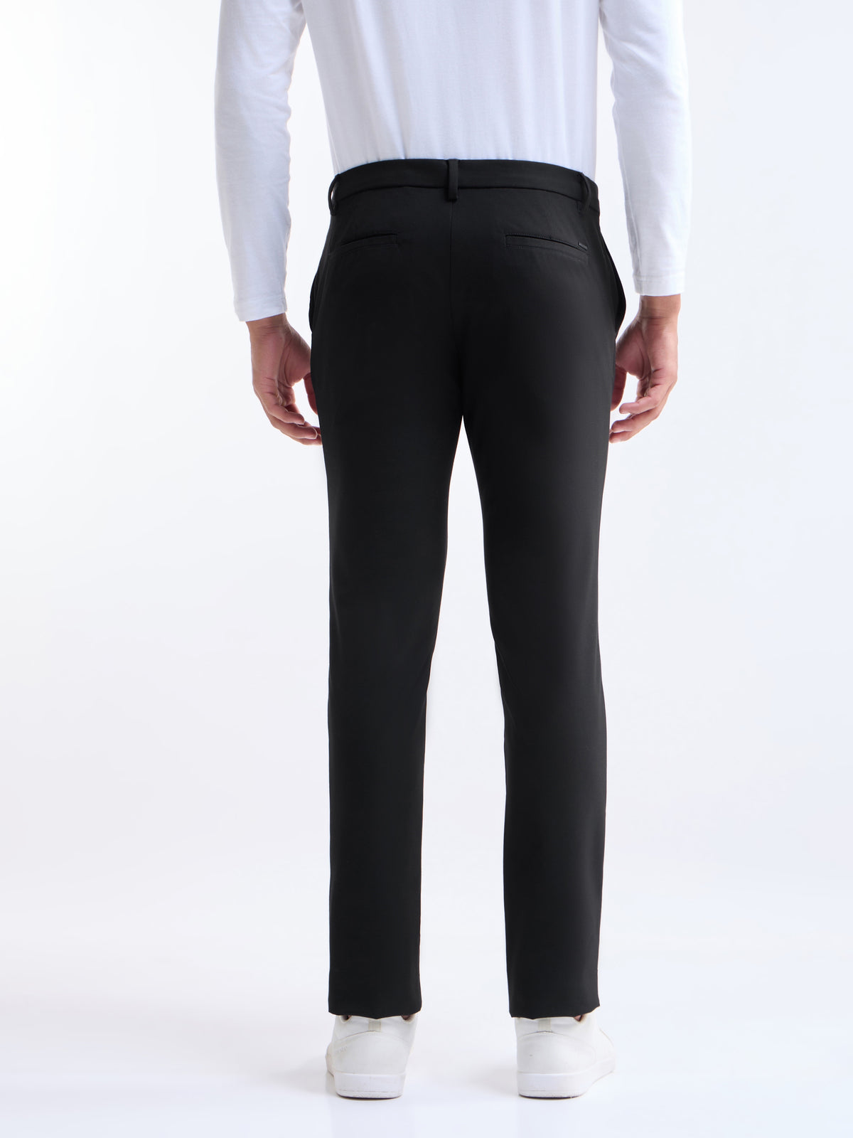 Solid Slim Comfort Fit Trousers - Black t4option_0