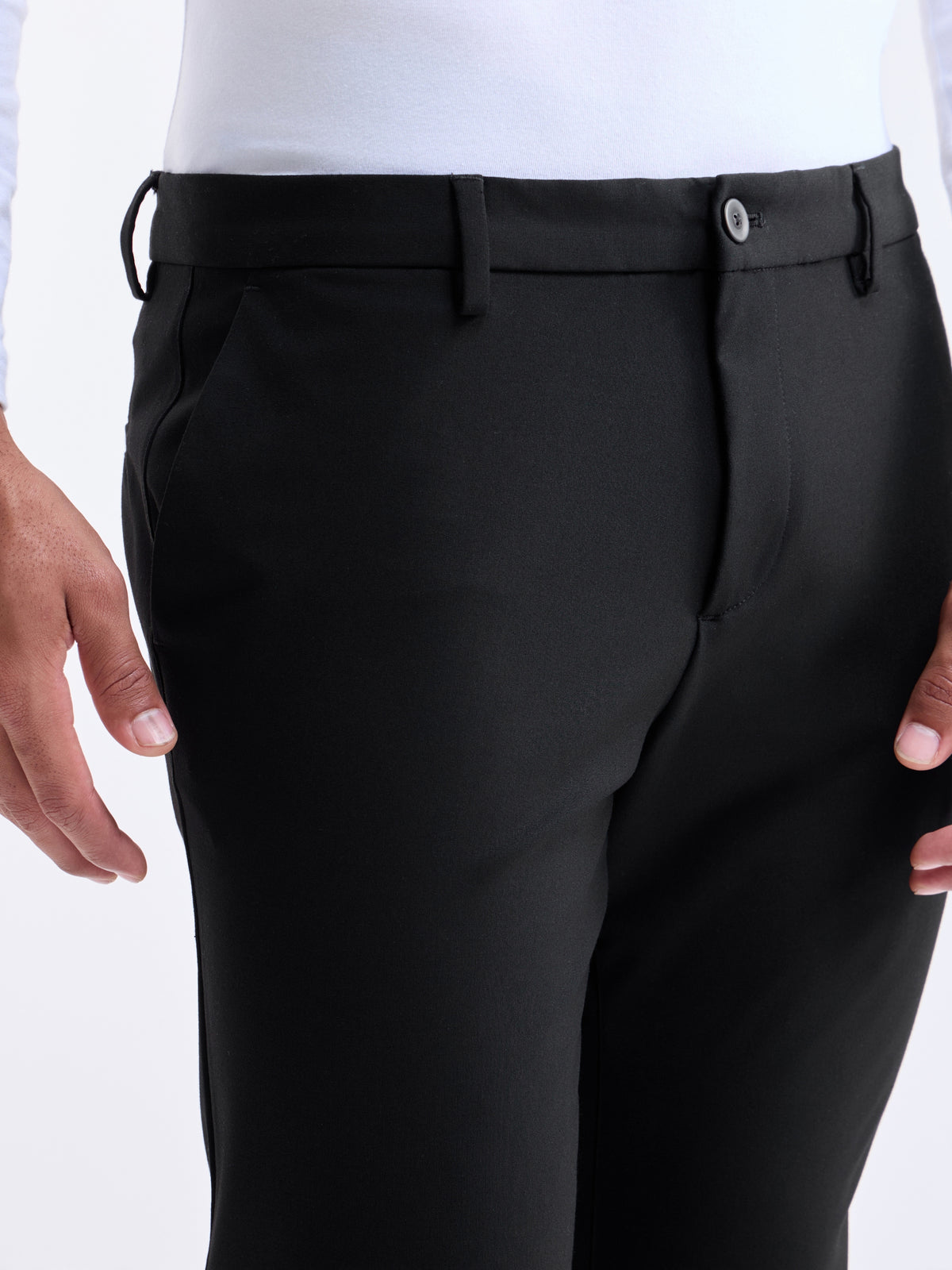 Solid Slim Comfort Fit Trousers - Black t4option_0