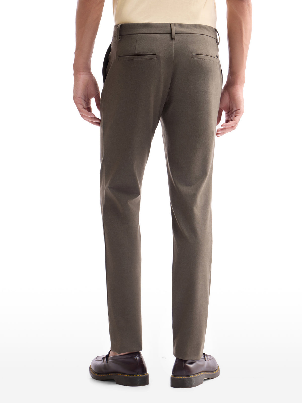 Solid Slim Comfort Fit Trousers - Brown Mel t4option_1