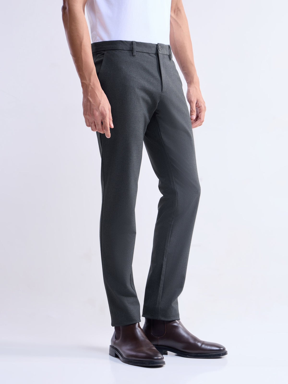 Solid Slim Comfort Fit Trousers - Dk Grey M. t4option_2