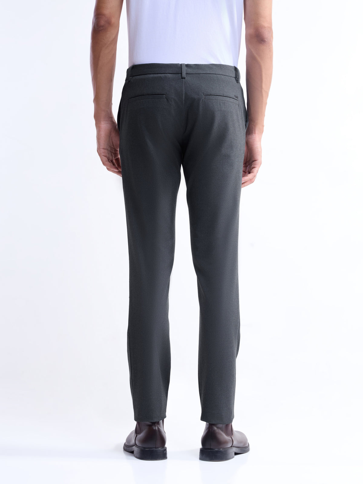 Solid Slim Comfort Fit Trousers - Dk Grey M. t4option_2