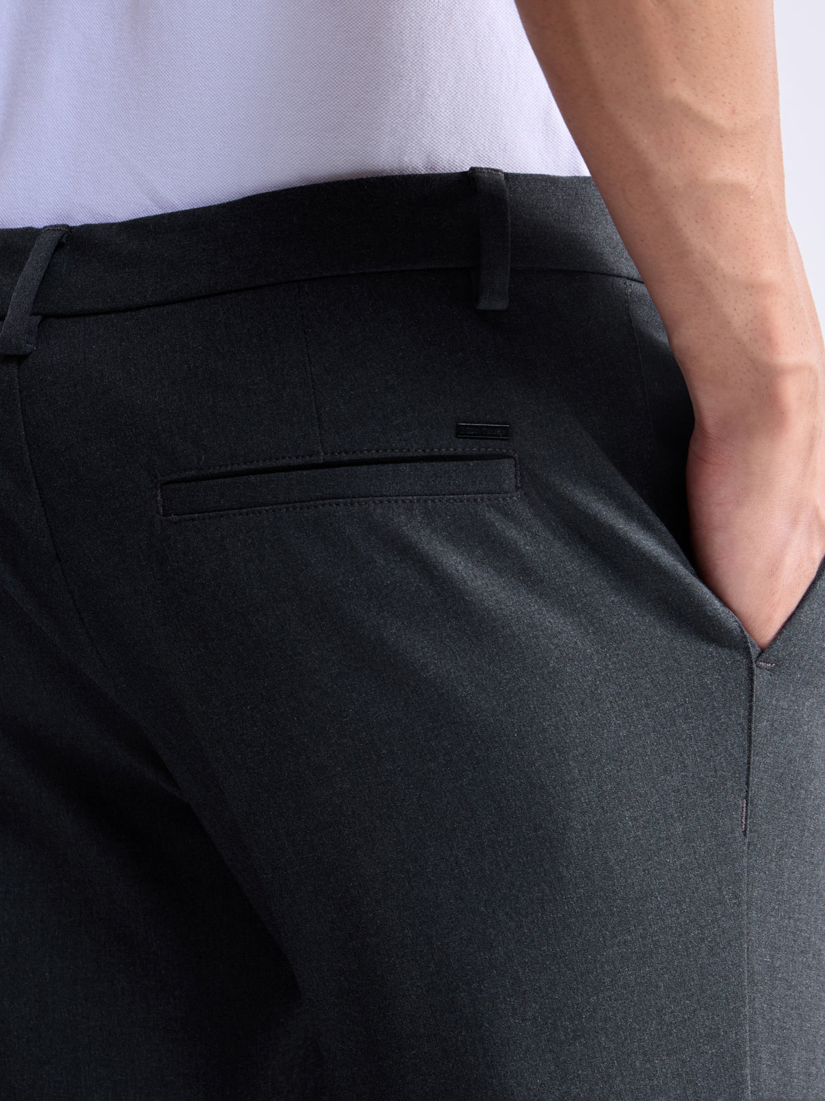 Solid Slim Comfort Fit Trousers - Dk Grey M. t4option_2