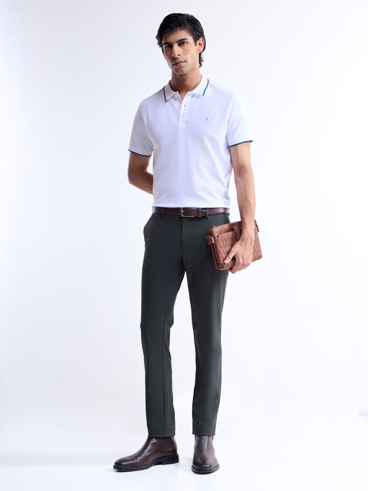 Solid Slim Comfort Fit Trousers - Dk Grey M. t4option_2