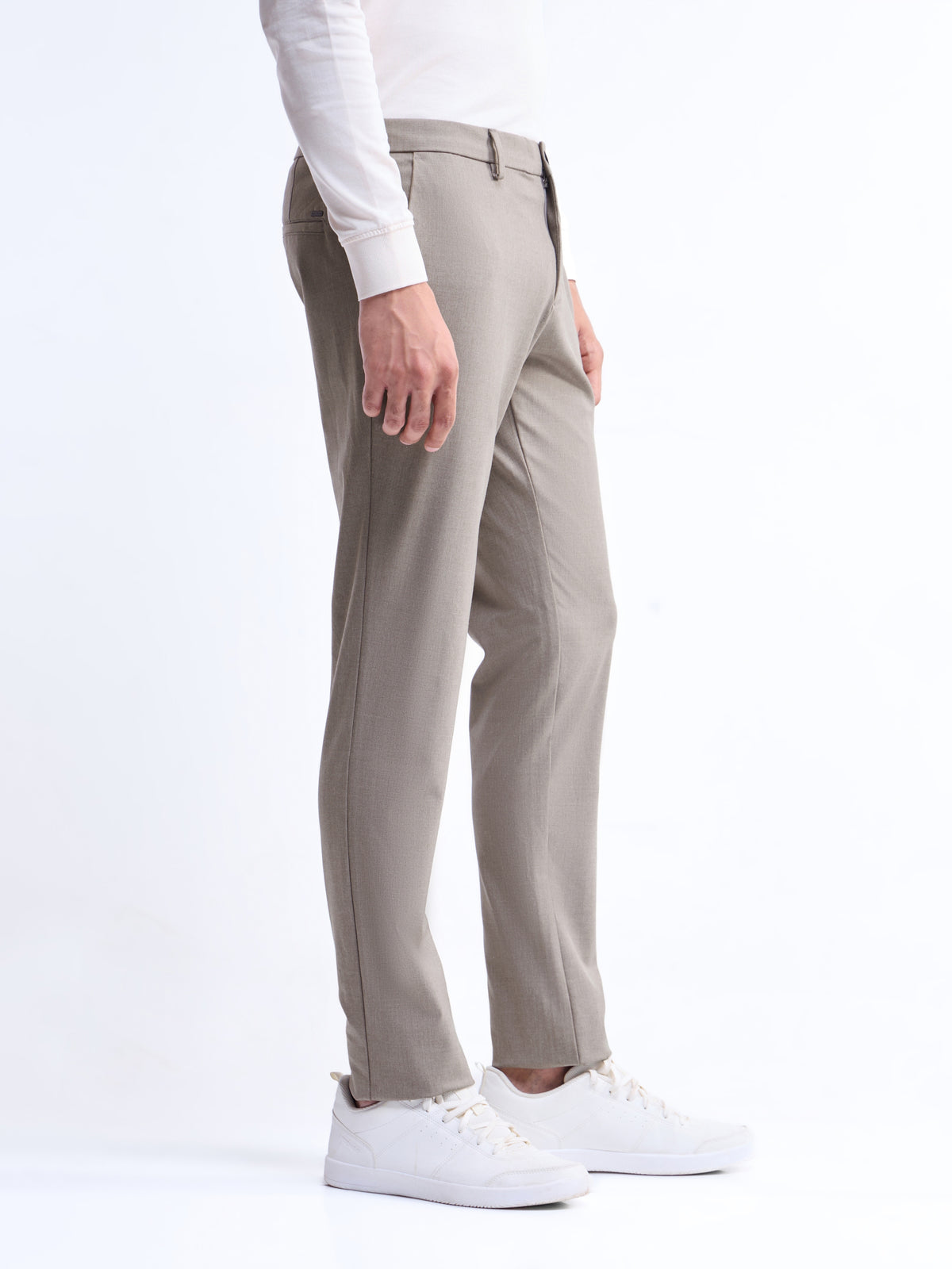 Solid Slim Comfort Fit Trousers - Khaki Mel t4option_3