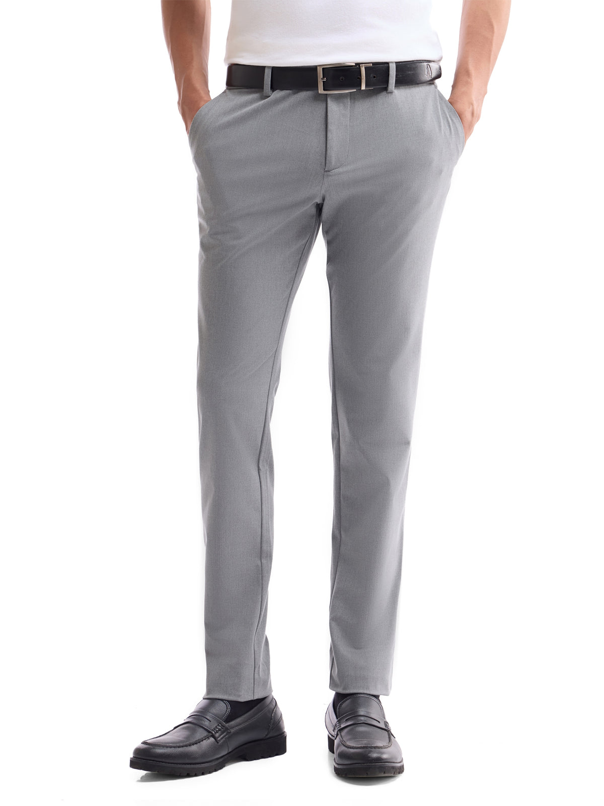 Solid Slim Comfort Fit Trousers - Lt Grey M. t4option_4
