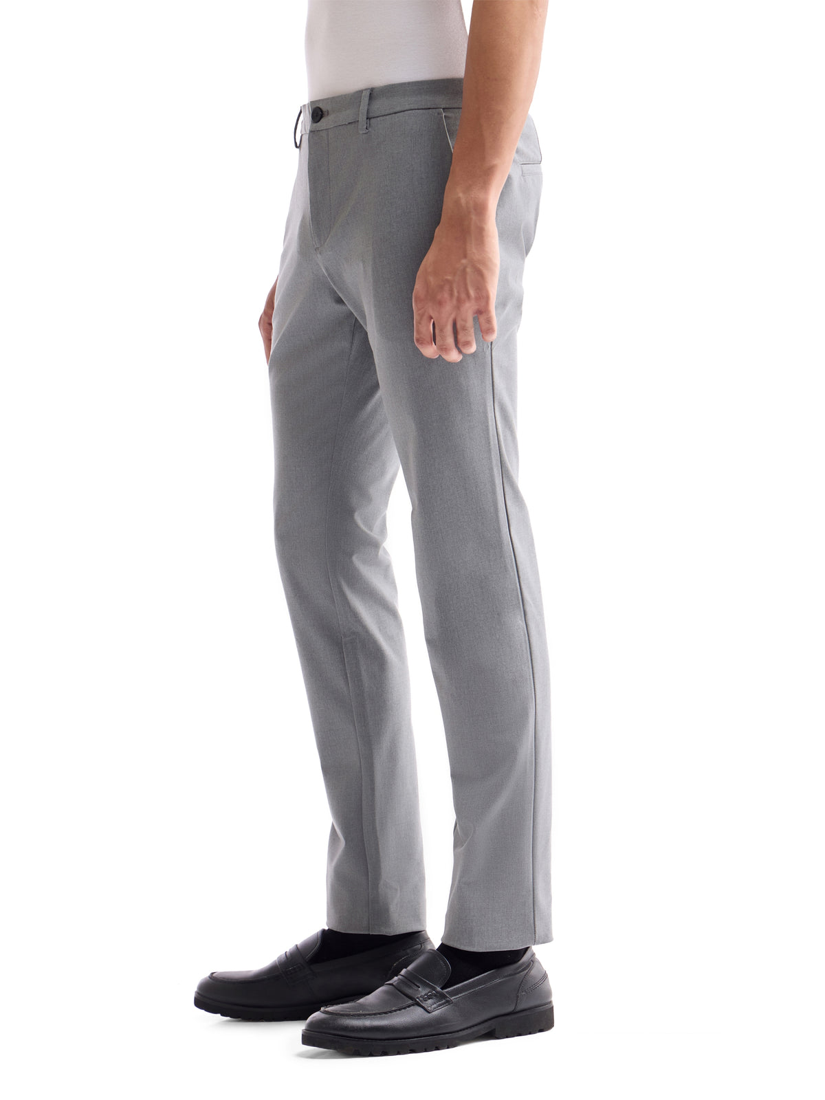 Solid Slim Comfort Fit Trousers - Lt Grey M. t4option_4