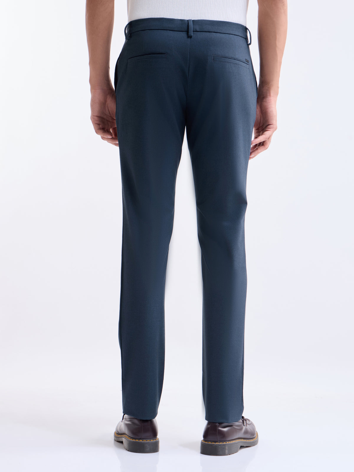 Solid Slim Comfort Fit Trousers - Navy Mel t4option_5