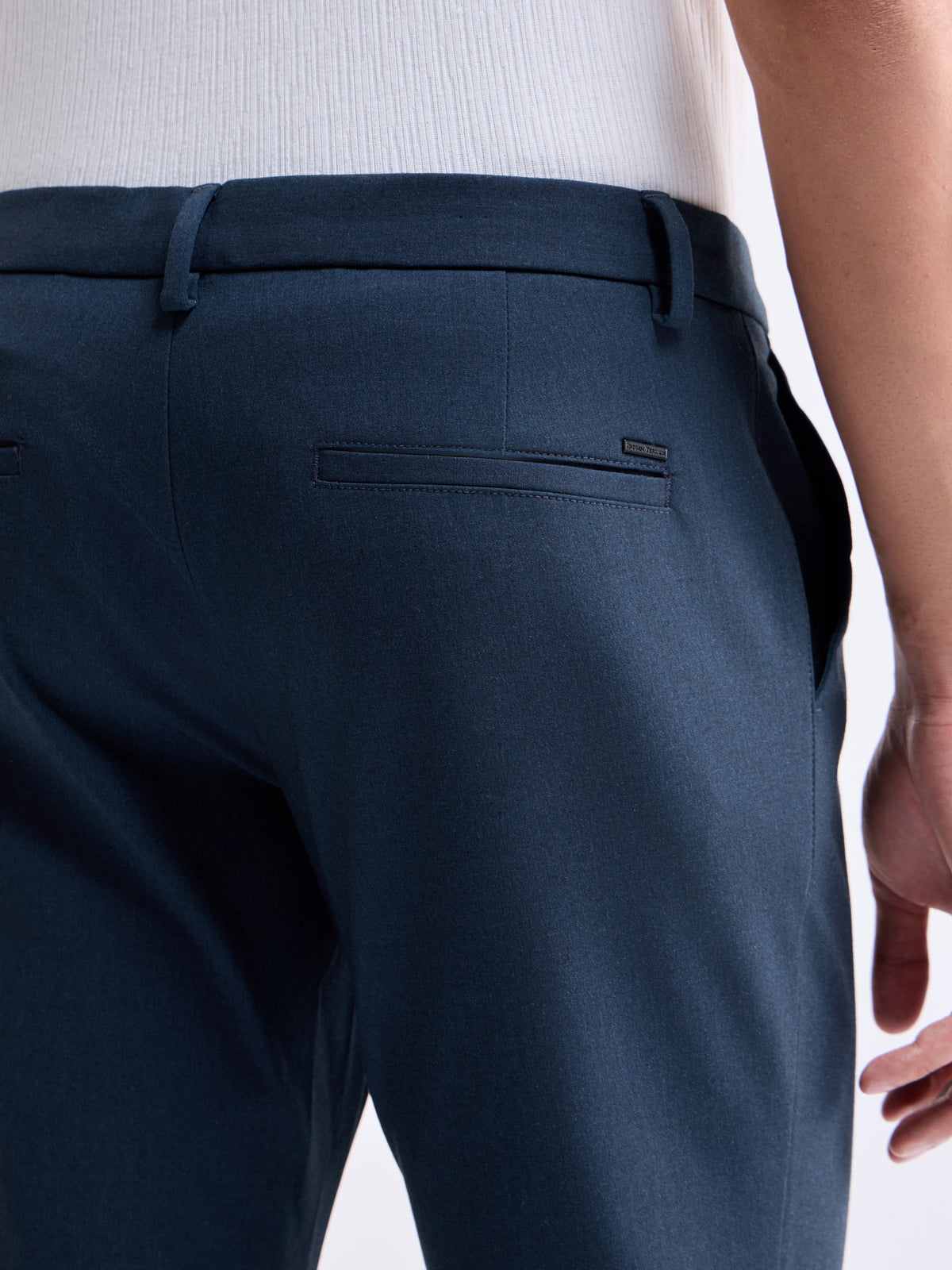 Solid Slim Comfort Fit Trousers - Navy Mel t4option_5