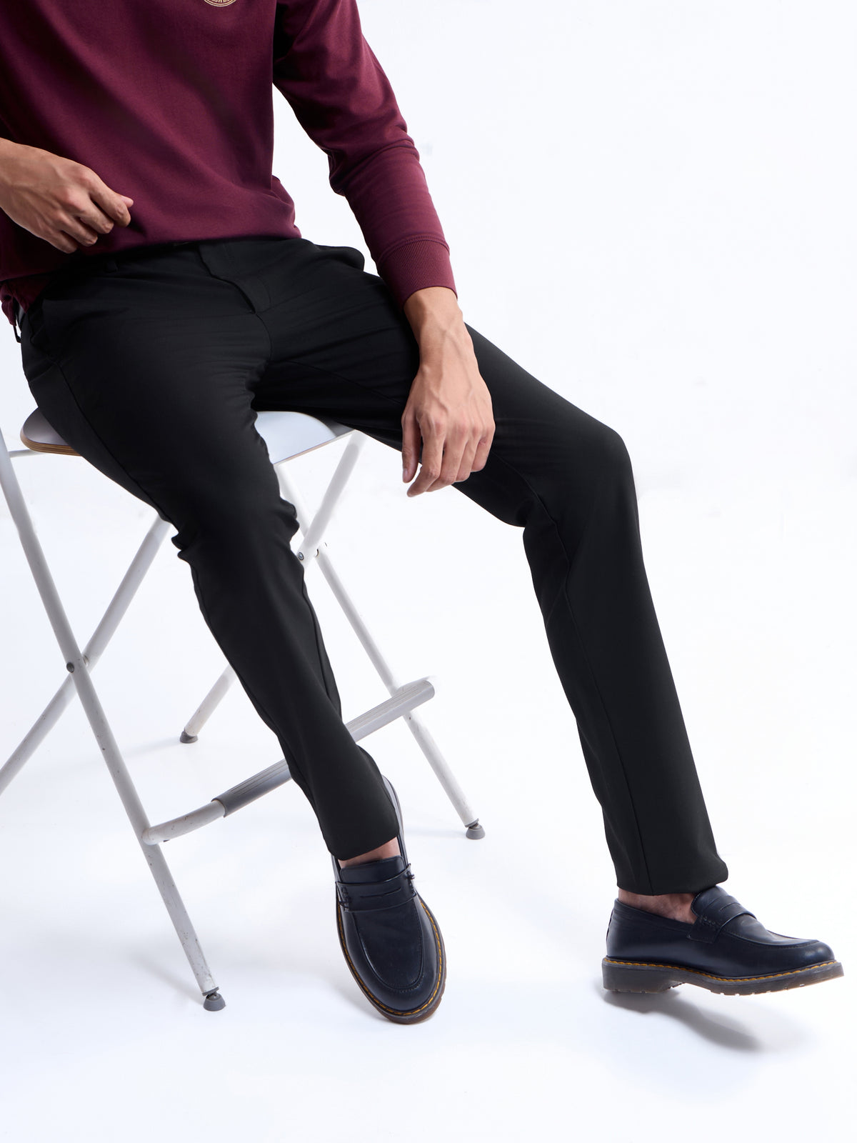 Solid Slim Fit Trousers - Black t4option_0