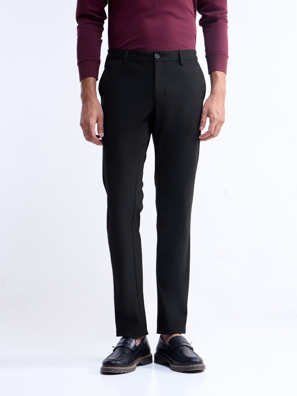 Solid Slim Fit Trousers - Black t4option_0