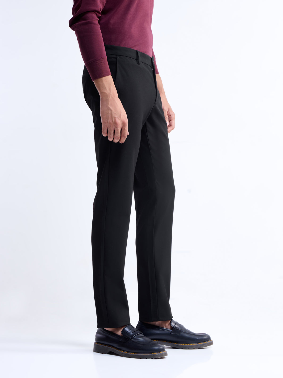 Solid Slim Fit Trousers - Black t4option_0