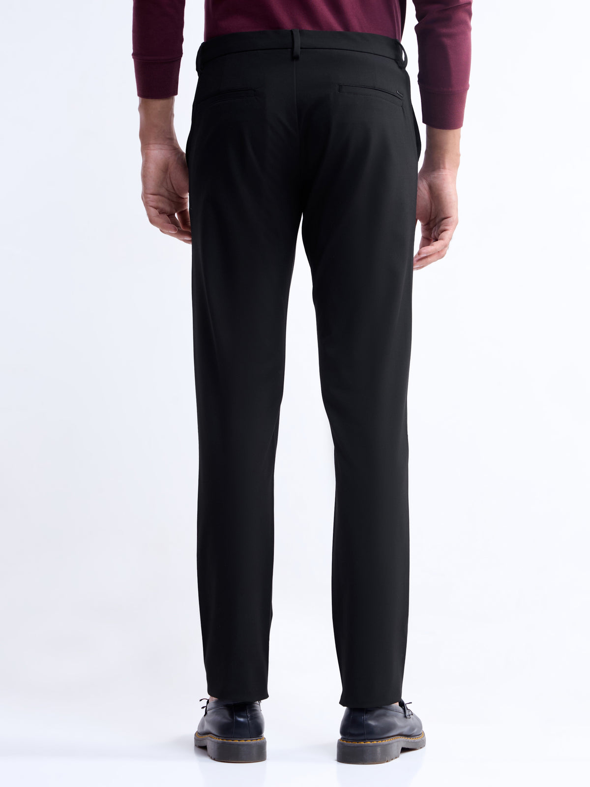 Solid Slim Fit Trousers - Black t4option_0