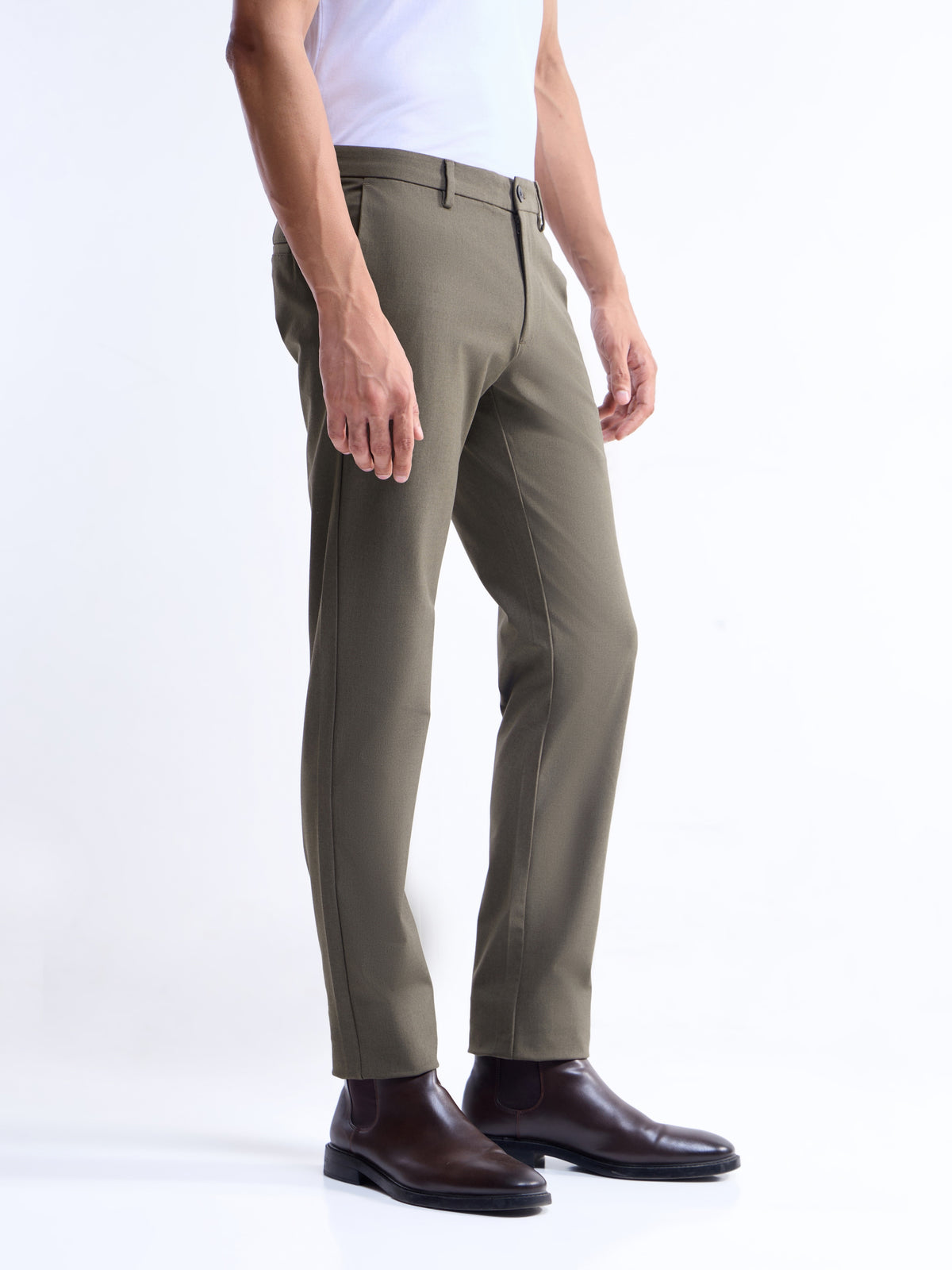 Solid Slim Fit Trousers - Brown Mel t4option_1