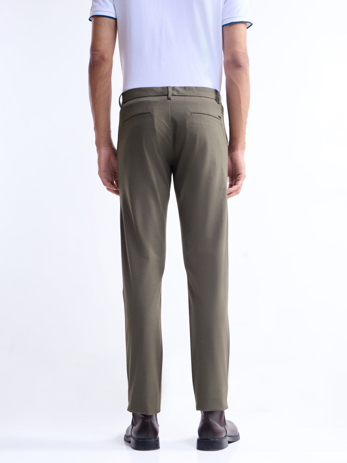 Solid Slim Fit Trousers - Brown Mel t4option_1