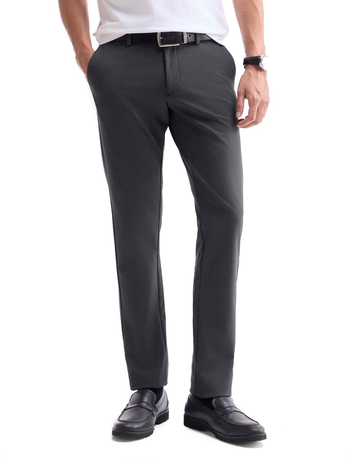 Solid Slim Fit Trousers - Dk Grey M. t4option_2