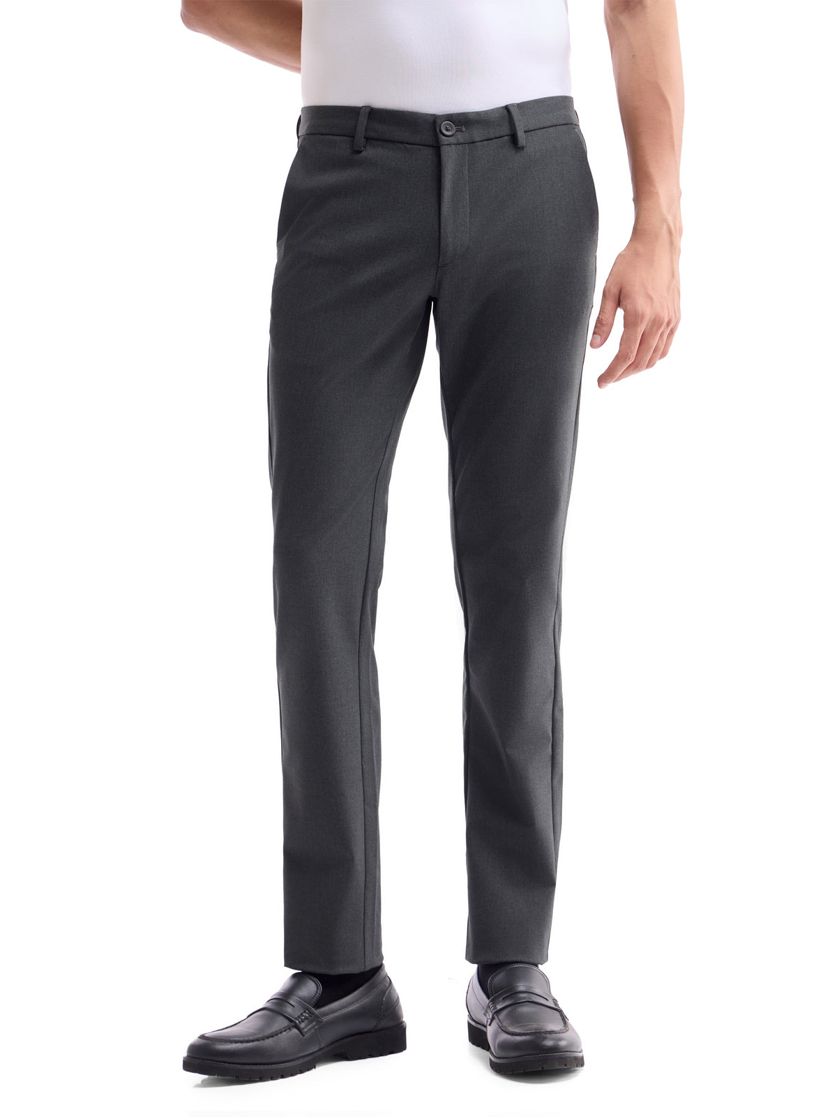 Solid Slim Fit Trousers - Dk Grey M. t4option_2