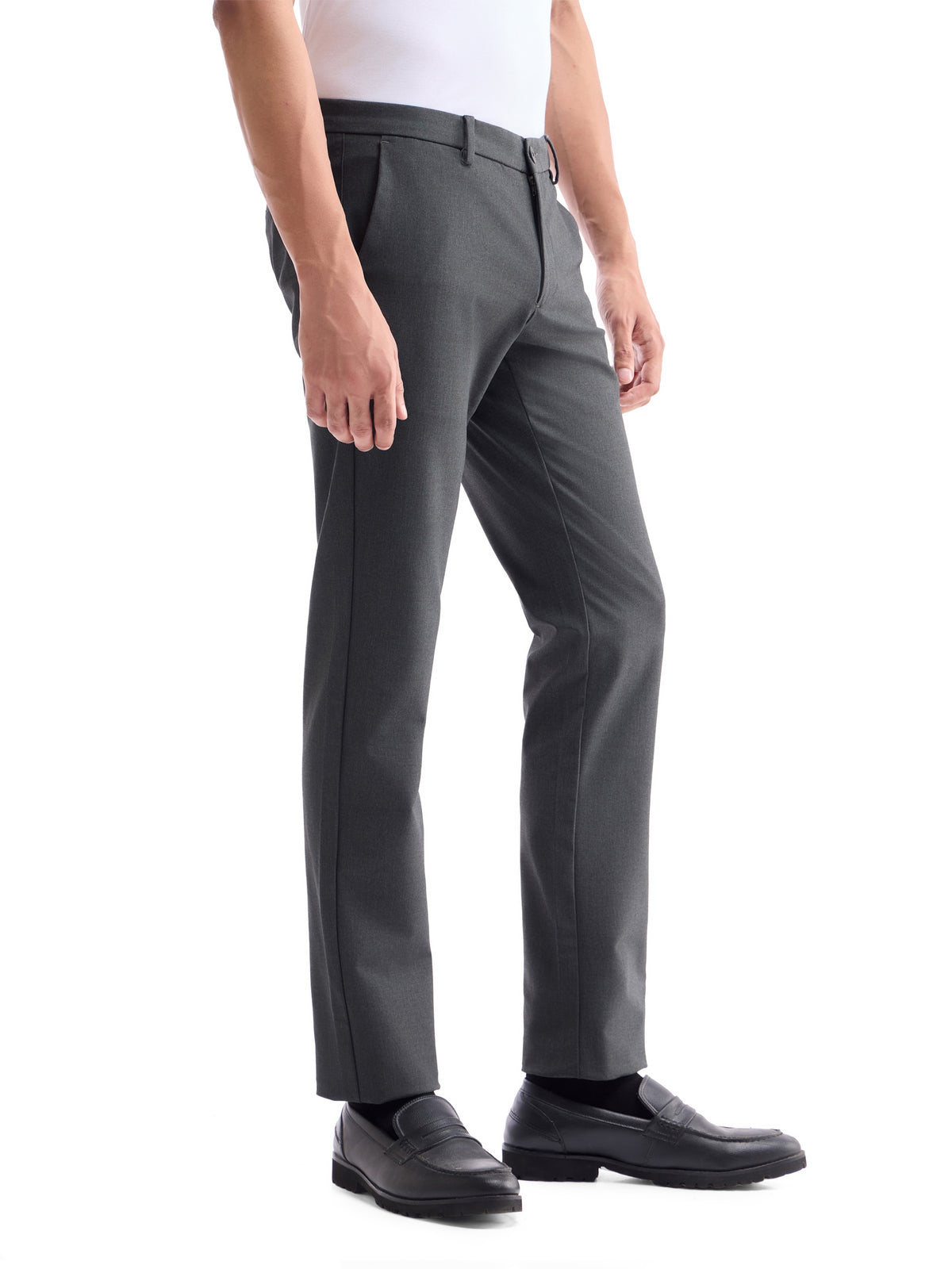 Solid Slim Fit Trousers - Dk Grey M. t4option_2