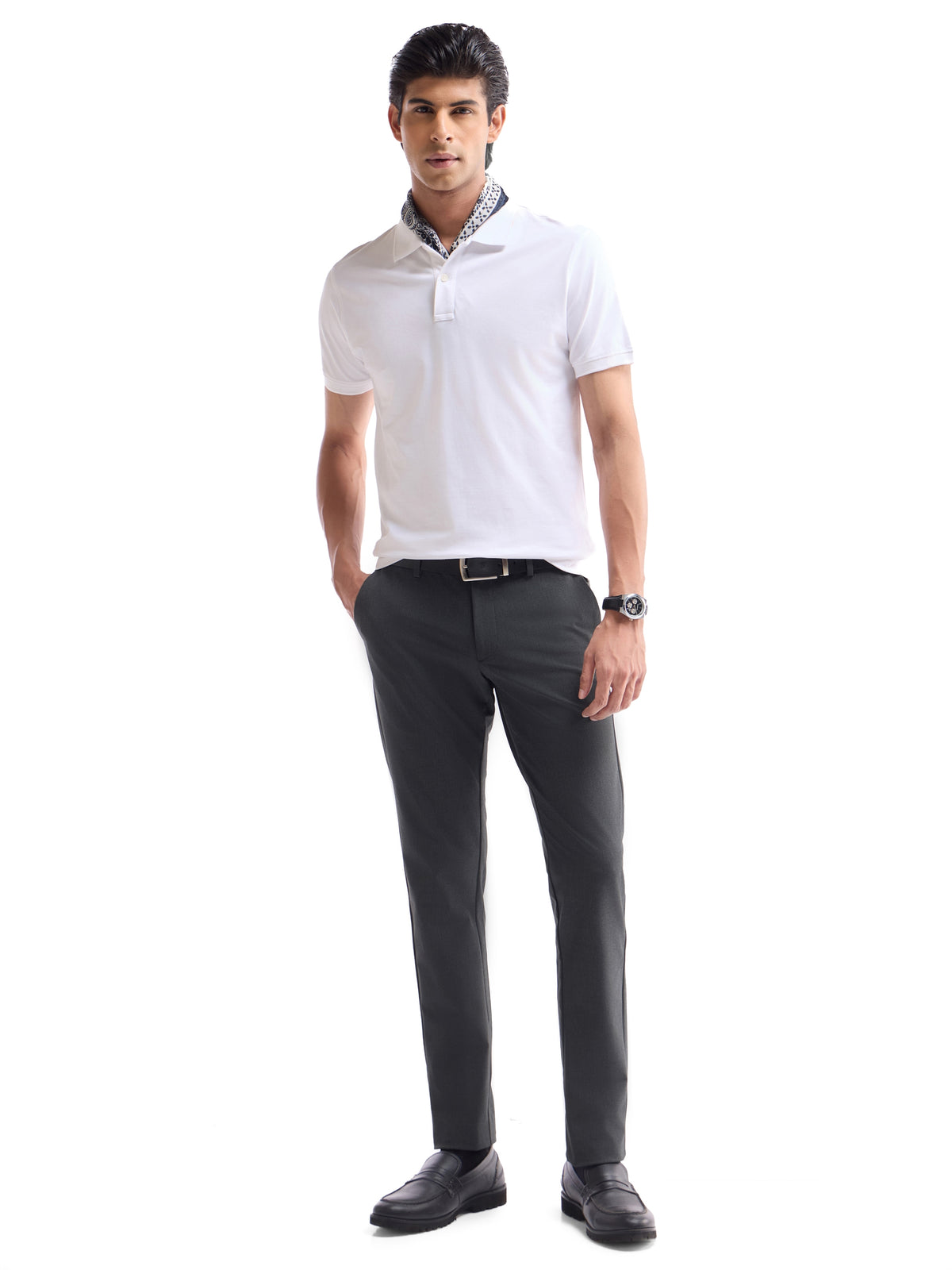 Solid Slim Fit Trousers - Dk Grey M. t4option_2