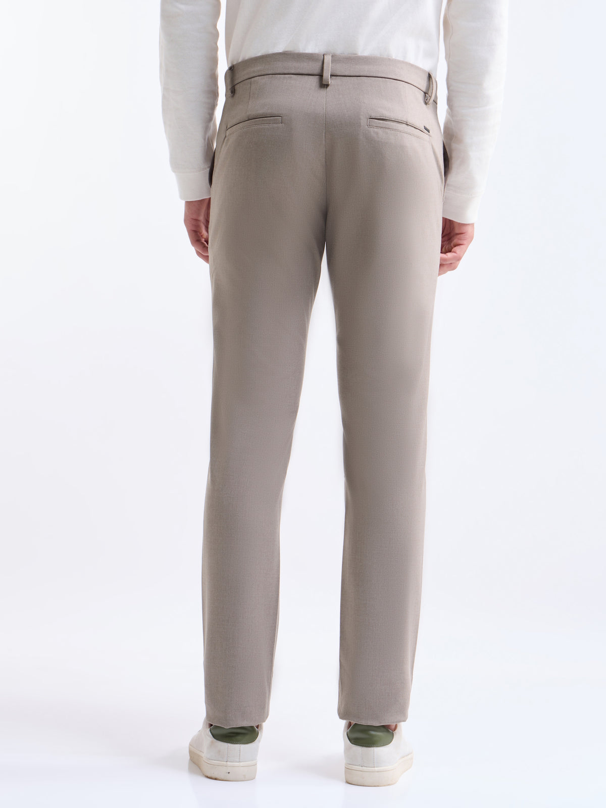 Solid Slim Fit Trousers - Khaki Mel t4option_3